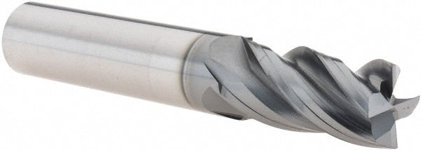 Corner Radius End Mill: 1/2" Dia, 1" LOC, 0.0100" Radius, 4 Flute, Solid Carbide