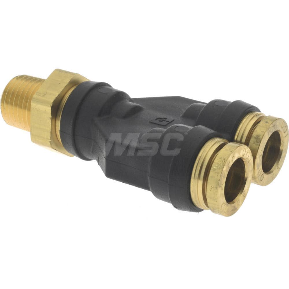 Push-to-Connect Push-to-Connect x Tube x Male NPTF Fitting: Y Stem Connector, 3/8 x 3/8" OD