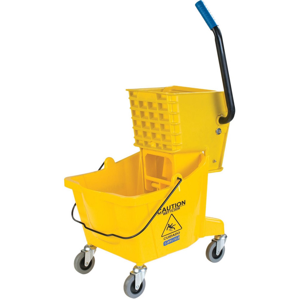 Mop Buckets & Wringers; Connection Type: None; Mop Capacity: 26; Handle Material: Ergonomic Dual Component; Color: Yellow; Features: Color-Coded Design, Non-Marking Casters, Side-Press Wringer, Durable Material, Ergonomic Handle