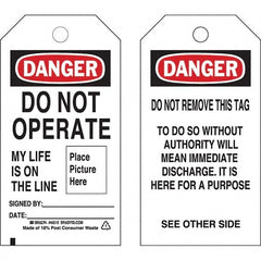 Lockout Tag: 5-3/4" High, 3" Wide, Polyester, "DANGER"