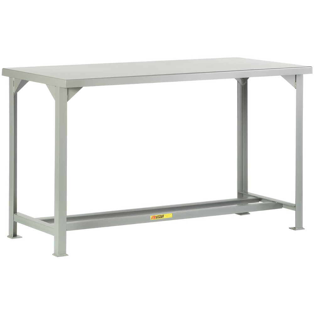 Welded Work Table: 60" Wide, 36" High, Powder Coated, 12 Gauge Steel Top, Steel Base, Gray