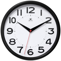 Office Wall Clocks; Clock Type: Dial; Display Type: Analog; Power Source: Battery; Clock Movement Control: Manual; Face Diameter: 7.2500; Face Color: White; Case Color: Black; Digit Color: Black