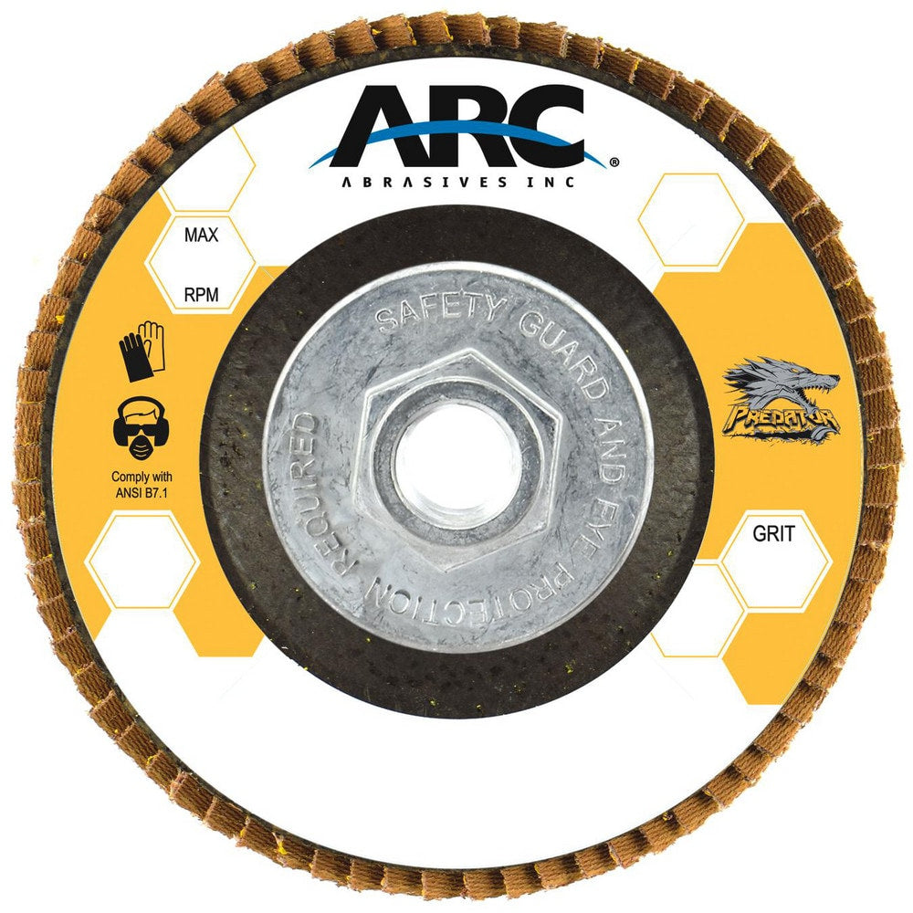 Flap Disc:  4-1/2" Dia, 5/8-11" Hole, 40 Grit, Ceramic Alumina, Type 29