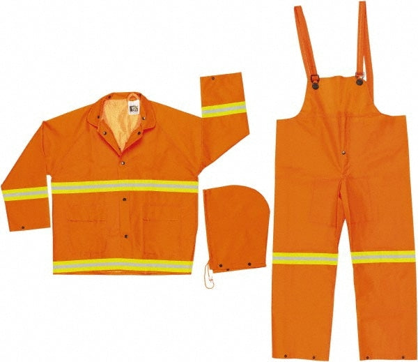 Rain Suit with Bib Overalls: Size 2X-Small, ANSI 107-2010, Orange, PVC & Polyester