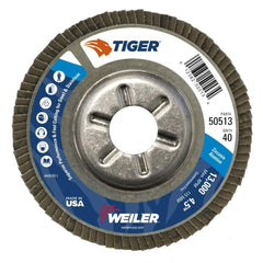 Flap Disc:  4-1/2" Dia, 7/8" Hole, 40 Grit, Zirconia Alumina, Type 29