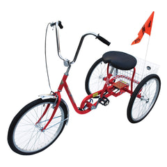 Bicycles & Scooters; Product Type: Industrial Tricycle; Color: Red; Tire Size: 26 x 2.125; Tire Size: 24, 1.75; Tire Type: Air Tire; Load Capacity (Lb.