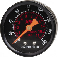 FRL Pressure Gauge: Glass (Lens) & Steel (Case), 1/4" Port, 160 Max psi, Use with Super-Duty Regulator