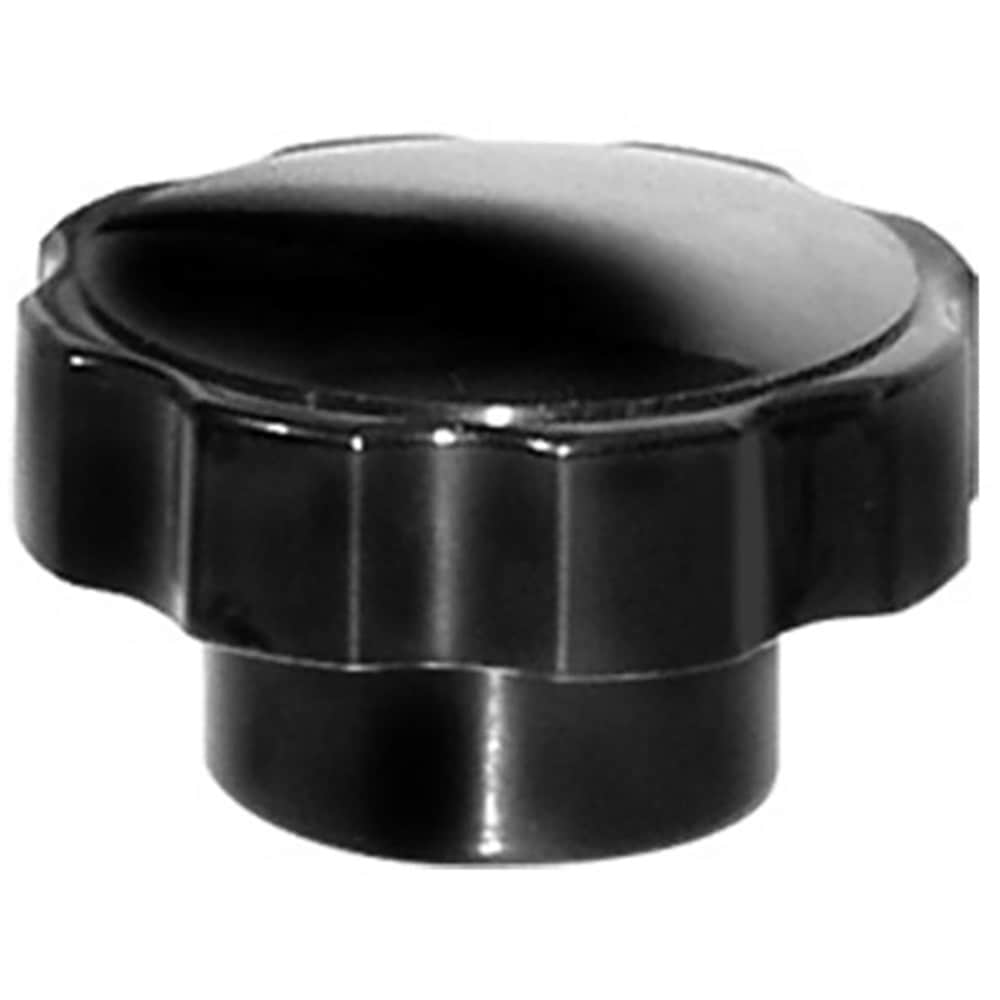 Round Knobs (Knurled, Fluted & Mushroom); Knob Material: Plastic; Insert Material: Steel; Grip Style: Knurled; Head Diameter: 2.3750; Head Height: 1.3125; Mount Type: Threaded Stud