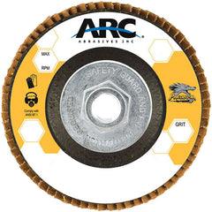 Flap Disc:  7" Dia, 7/8" Hole, 60 Grit, Ceramic Alumina, Type 27