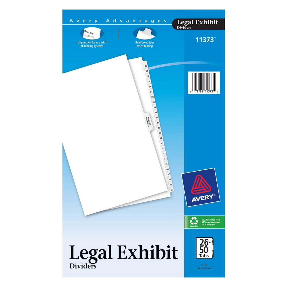 14 x 8 1/2" 26 to 50" Label, 25 Tabs, Unpunched, Preprinted Tab Dividers