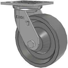 Swivel Top Plate Caster: Polyurethane, 6" Wheel Dia, 2" Wheel Width, 1,250 lb Capacity, 9-1/2" OAH