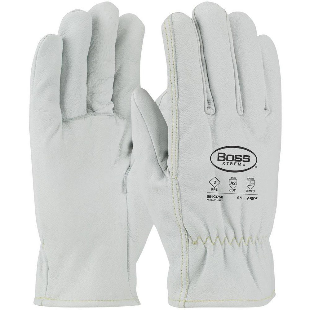 Cut-Resistant Gloves: MAXIMUM SAFETY 09-K3750, Size X-Large, ANSI Cut A2, ANSI Puncture 0, Kevlar Lined, Goatskin