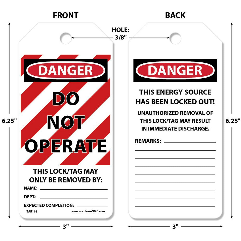 Lockout Tag: Rectangle, 6-1/4" High, Synthetic Paper, "DANGER"