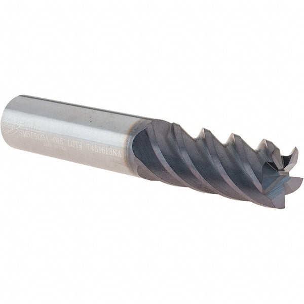 Corner Radius End Mill: 1/2" Dia, 1-1/4" LOC, 0.0150" Radius, 5 Flute, Solid Carbide