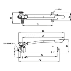 Manual Hydraulic Pumps; Number Of Stages: 2; Piston Diameter (Decimal Inch): 0.79; Port Size: 3/8  NPTF; Maximum Handle Effort: 100; 1st Stage Pressure Rating: 200; 2nd Stage Pressure Rating: 10000; Orientation: Horizontal; Stroke Length: 20