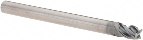 Corner Radius End Mill: 1/8" Dia, 1/8" LOC, 0.0100" Radius, 4 Flute, Solid Carbide