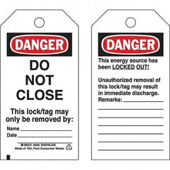 Lockout Tag: 5-3/4" High, 3" Wide, Polyester, "DANGER"