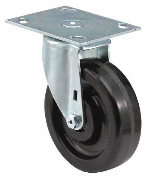 Swivel Top Plate Caster: Thermoplastic Rubber, 4" Wheel Dia, 1-1/2" Wheel Width, 200 lb Capacity, 5-3/8" OAH