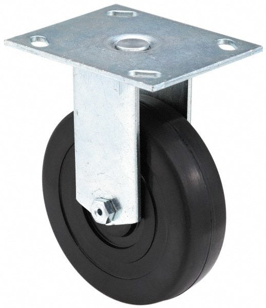 Rigid Top Plate Caster: Soft Rubber, 5" Wheel Dia, 1-3/8" Wheel Width, 240 lb Capacity, 6-1/8" OAH