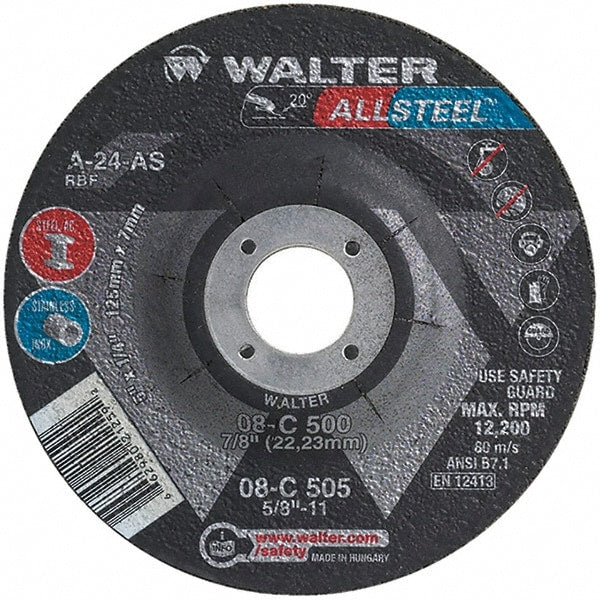 Depressed-Center Wheel: Type 27, 5" Dia, 1/4" Thick, 7/8" Hole, Aluminum Oxide