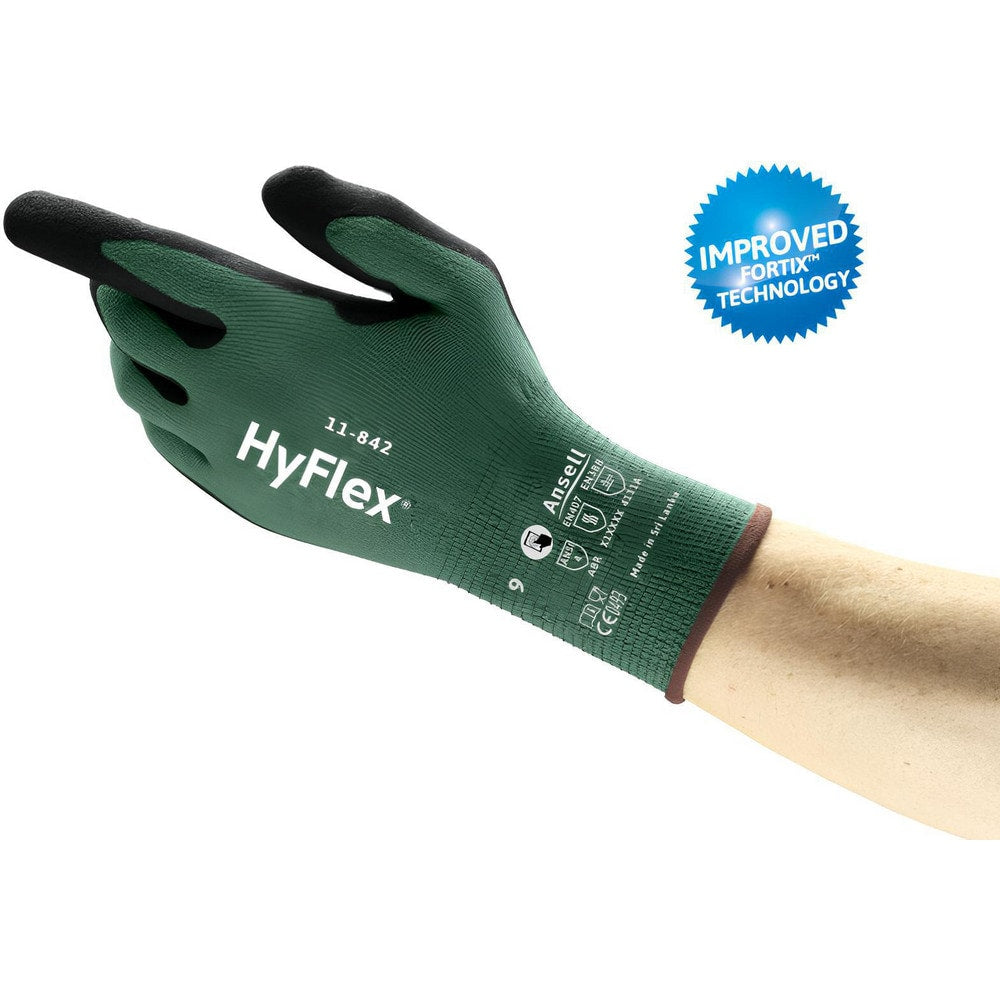 Work Gloves: HyFlex 11-842, Foam Nitrile-Coated Recycled Nylon & Spandex, General Purpose