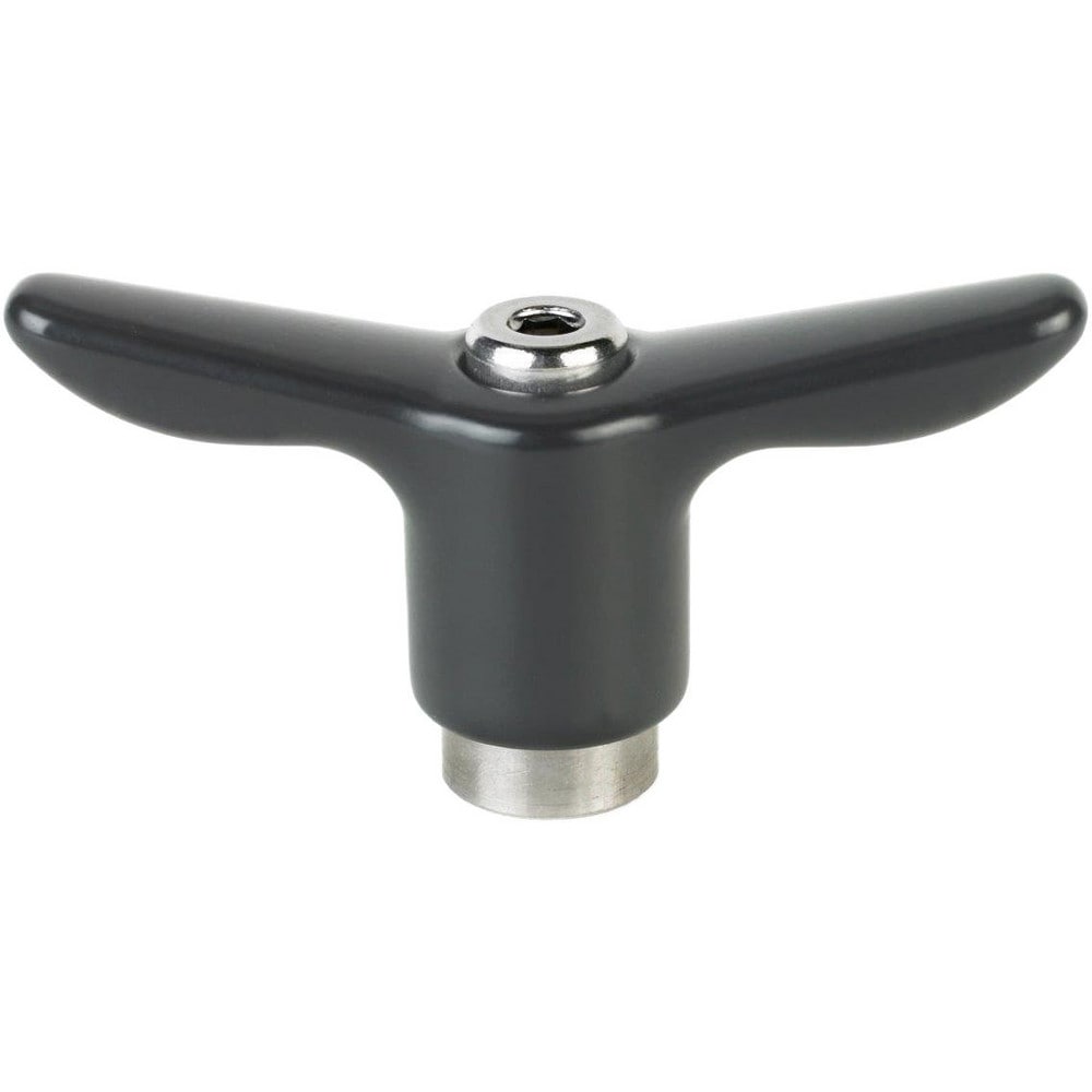 Adjustable Clamping Handle: T-Handle, M6x1 Thread, Stainless Steel Handle, 10.00 mm Hub Dia, Black