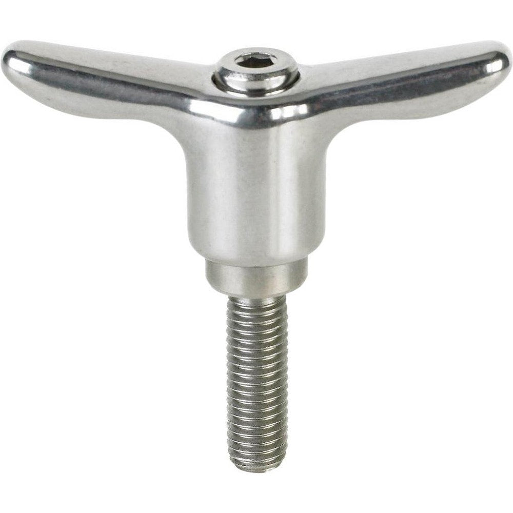 Adjustable Clamping Handle: T-Handle, M8x1.25 Thread, Stainless Steel Handle, 13.50 mm Hub Dia, Silver