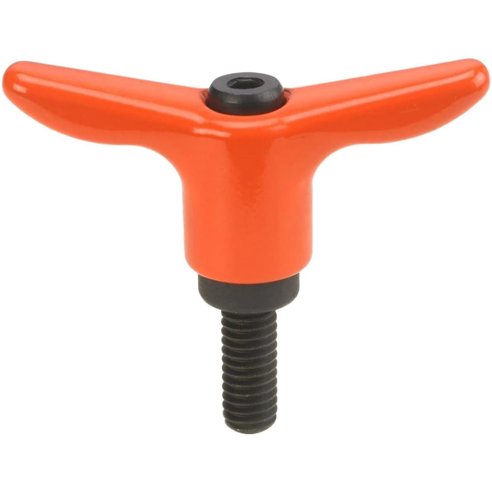 Adjustable Clamping Handle: T-Handle, M12x1.75 Thread, Die Cast Zinc Handle, 23.00 mm Hub Dia, Orange