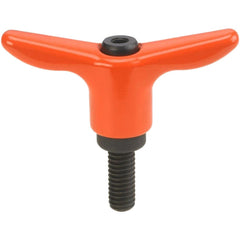 Adjustable Clamping Handle: T-Handle, 1/4-20 Thread, Die Cast Zinc Handle, 0.5300" Hub Dia, Orange