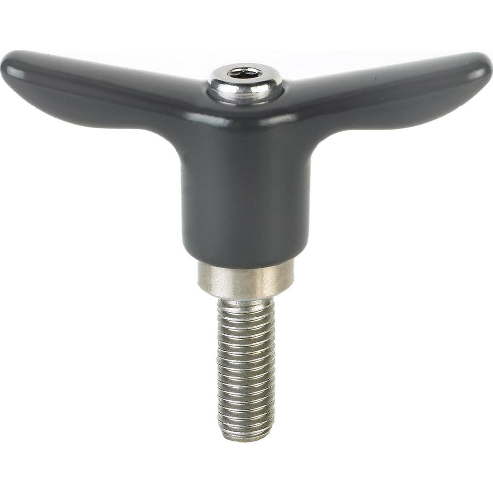 Adjustable Clamping Handle: T-Handle, 3/8-16 Thread, Stainless Steel Handle, 0.7500" Hub Dia, Black