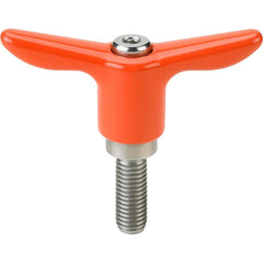 Adjustable Clamping Handle: T-Handle, M8x1.25 Thread, Stainless Steel Handle, 13.50 mm Hub Dia, Orange