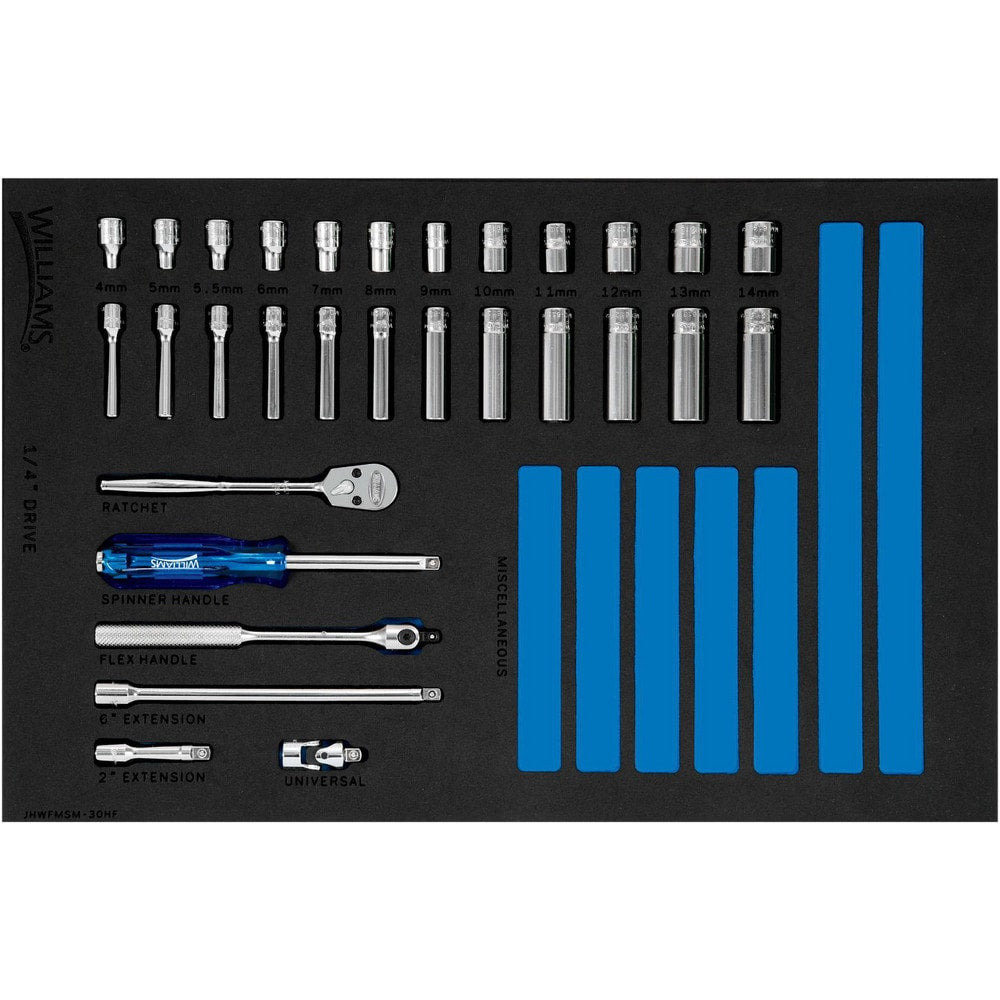 Deep Standard Socket Set: 30 Pc, 5/32 to 35/64" Socket