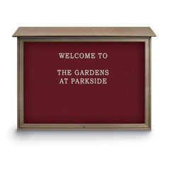 Enclosed Letter Board: 52" Wide, 40" High, Recycled Plastics, Weathered Wood