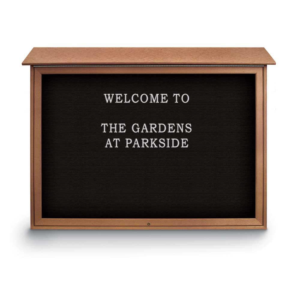 Enclosed Letter Board: 52" Wide, 40" High, Recycled Plastics, Cedar