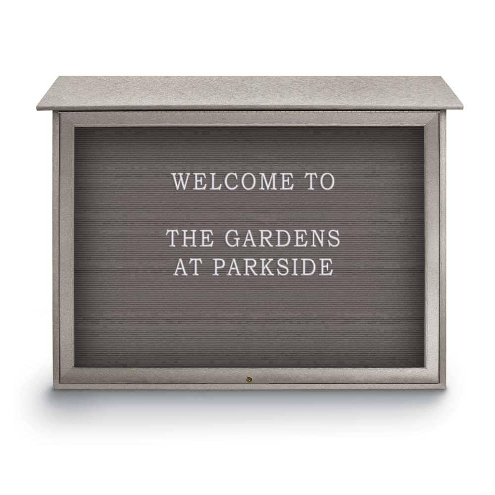 Enclosed Letter Board: 45" Wide, 36" High, Recycled Plastics, Light Gray