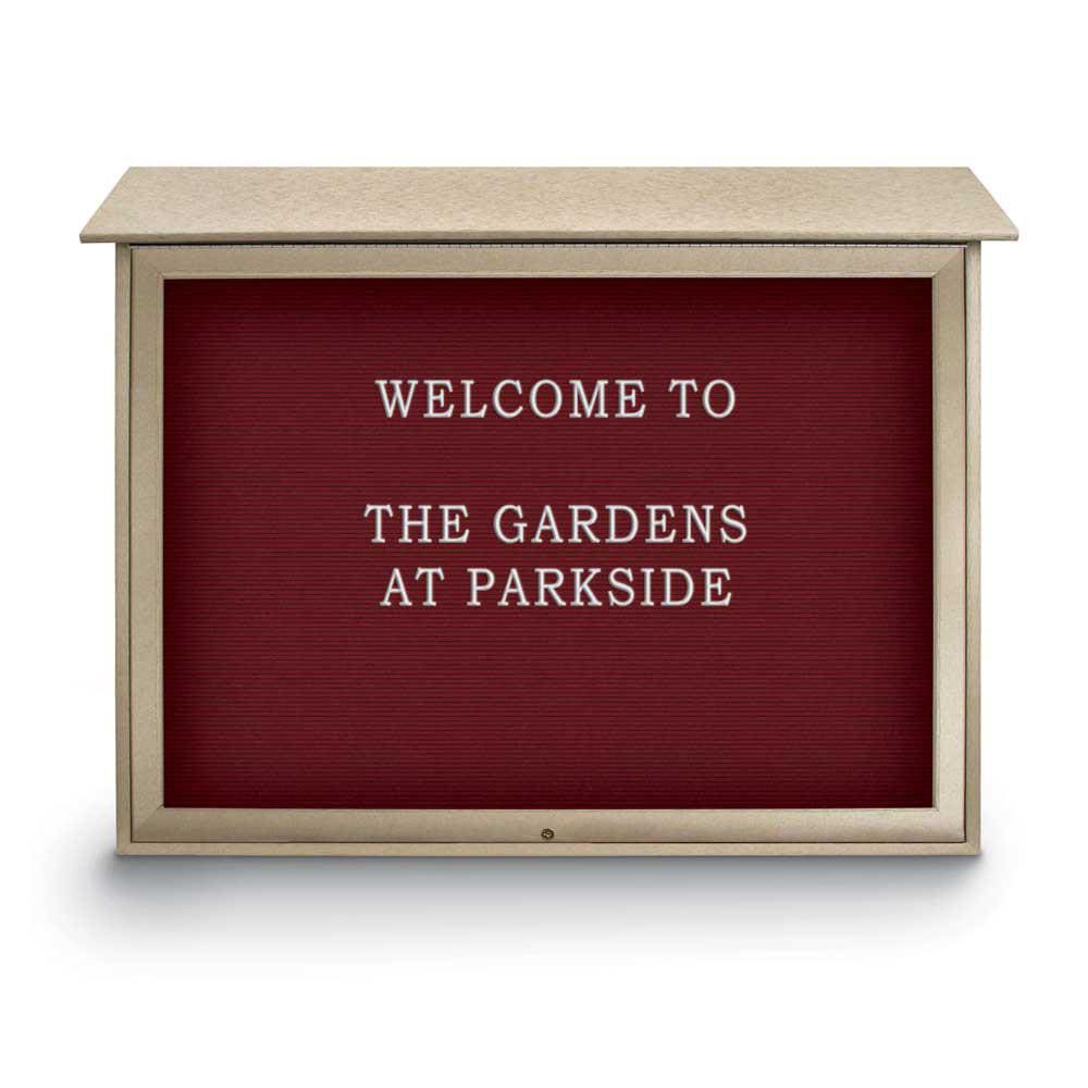 Enclosed Letter Board: 45" Wide, 36" High, Recycled Plastics, Sand