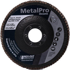 Flap Disc:  7" Dia, 7/8" Hole, 120 Grit, Zirconia Alumina, Type 27