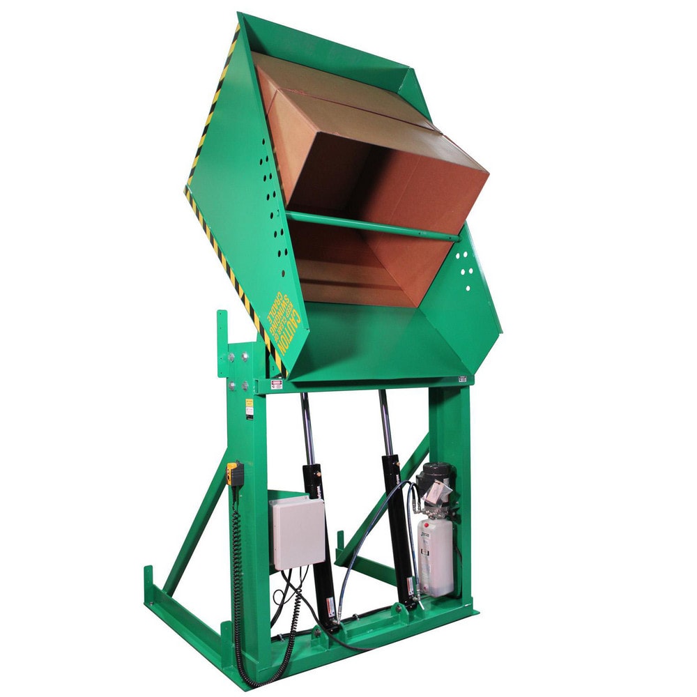 Box Dumpers; Capacity (Lb.): 6000; Dump Height (Inch): 48; Chute Width (Inch): 36; Dump Angle: 45; Chute Depth (Inch): 36; Voltage: 230V; Chute Height (Inch): 72; Chute Reach (Inch): 10