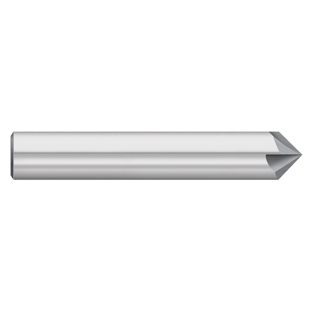 Chamfer Mill: 1/4" Dia, 1/4" Shank Dia, 30.00 deg, 4 Flute, Solid Carbide, Single End