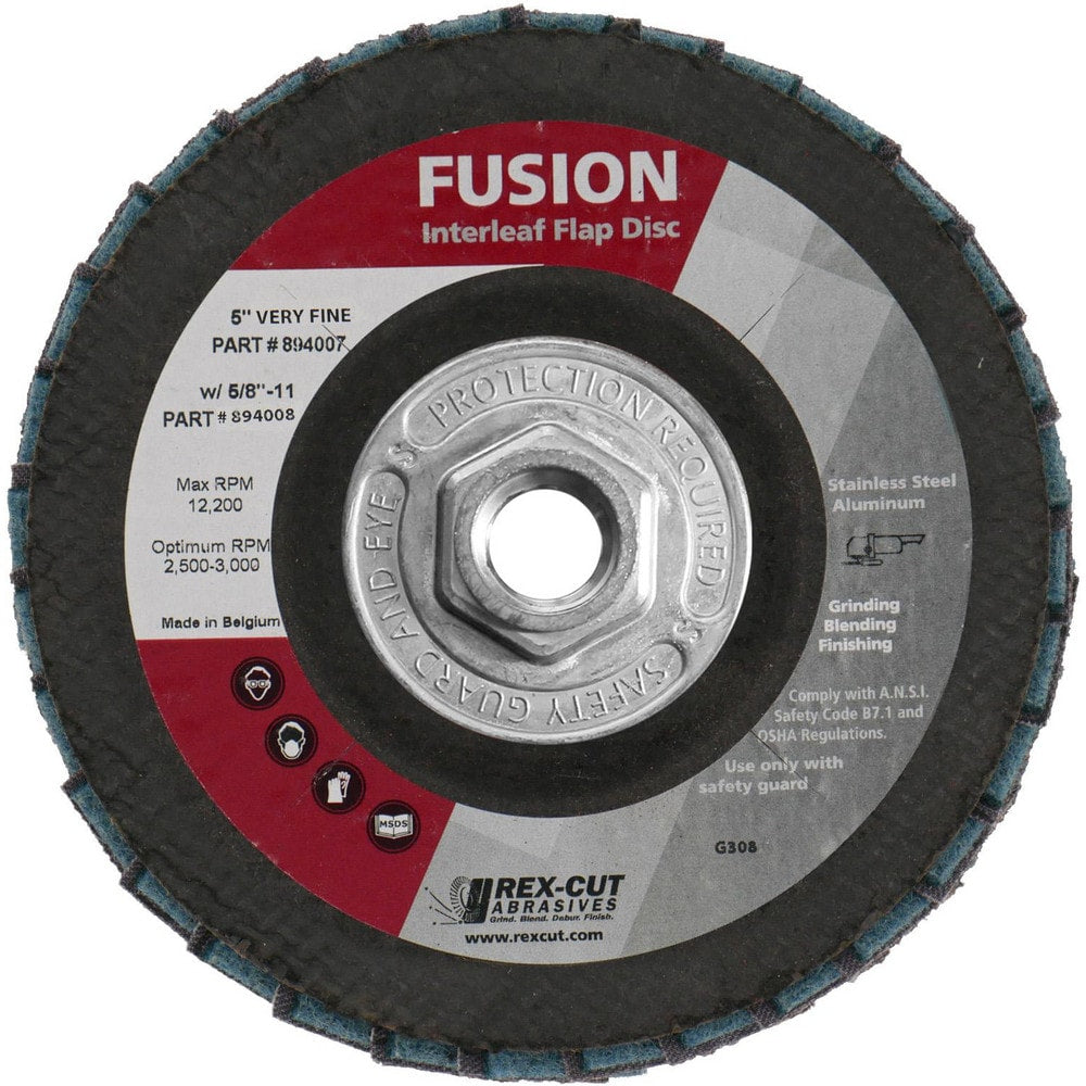 Flap Disc:  5" Dia, 7/8" Hole, 120 Grit, Aluminum Oxide, Type 27