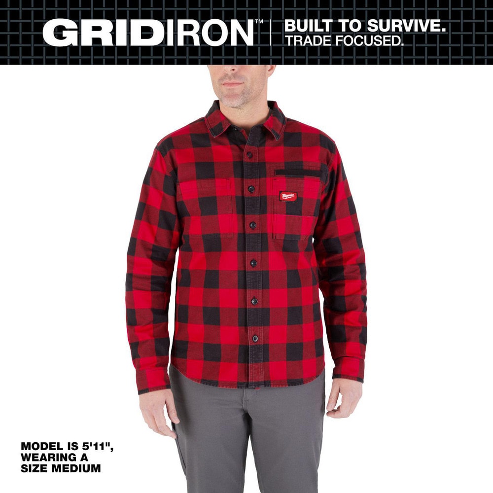 Work Shirt: General Purpose, Long Sleeve, Large, Cotton, Red, 3 Pocket