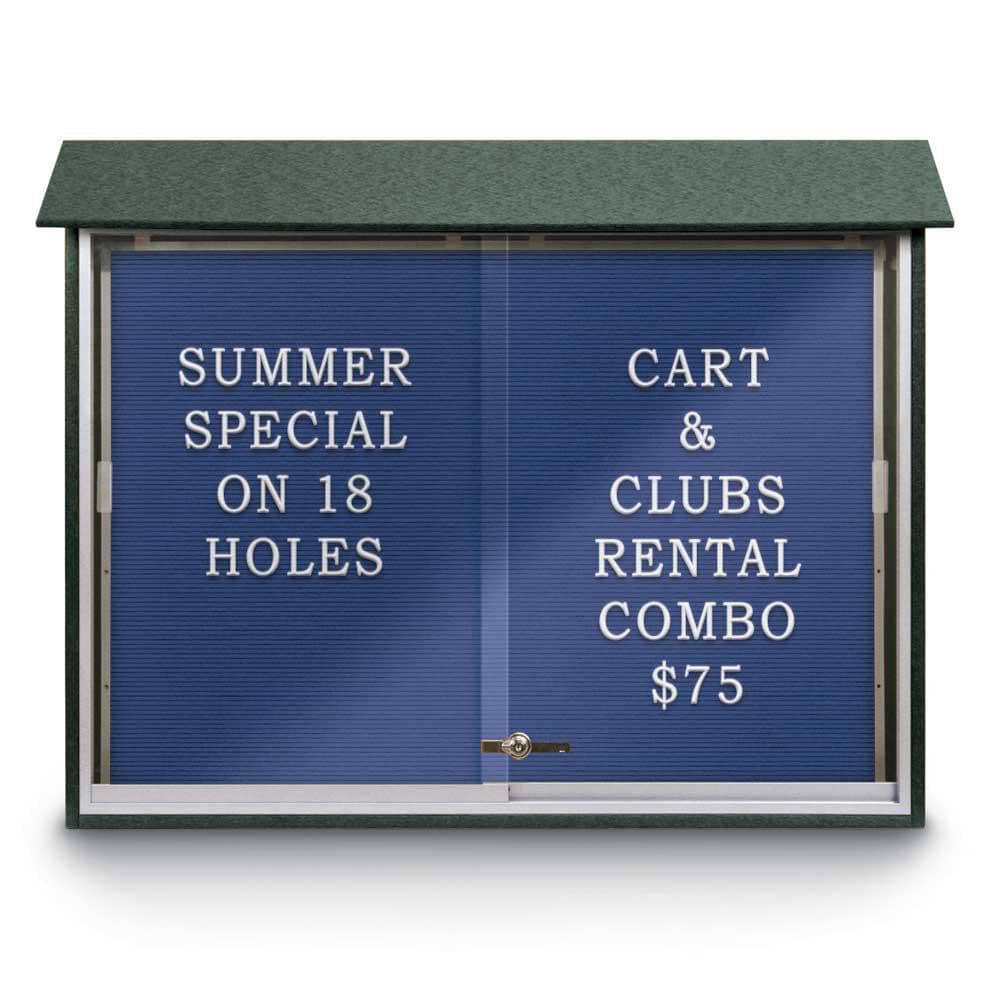 Enclosed Letter Board: 45" Wide, 36" High, Recycled Plastics, Woodland Green