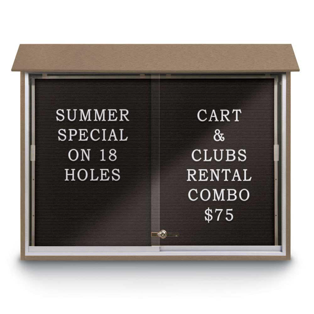 Enclosed Letter Board: 48" Wide, 36" High, Recycled Plastics, Weathered Wood