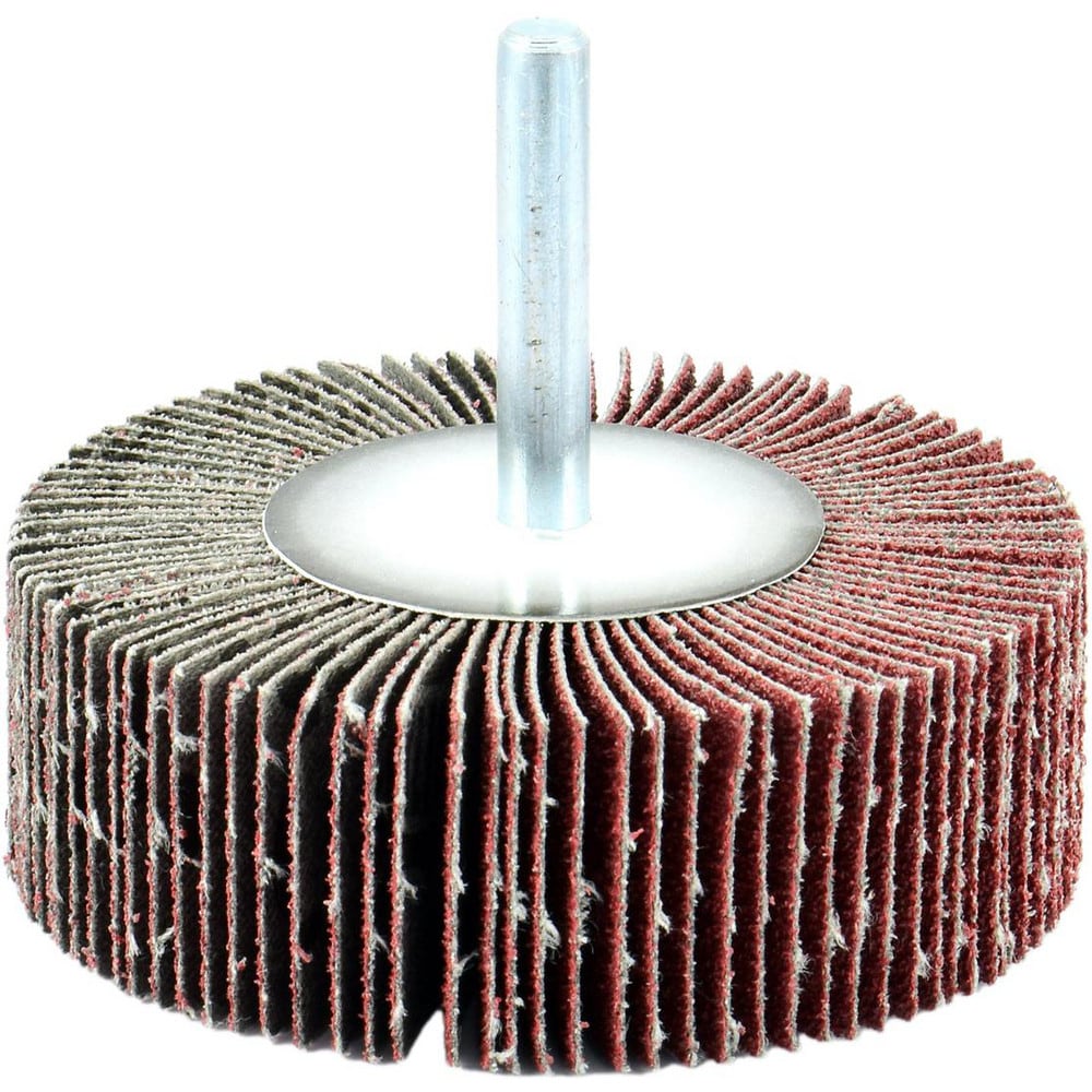 Mounted Flap Wheel: 2" Dia, 1-1/2" Face Width, 60 Grit, Aluminum Oxide