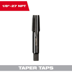 Straight Flute Tap: 1/8-27 NPT, 4 Flute, Taper Chamfer, 2B Class of Fit, High-Carbon Steel, Black Oxide Finish