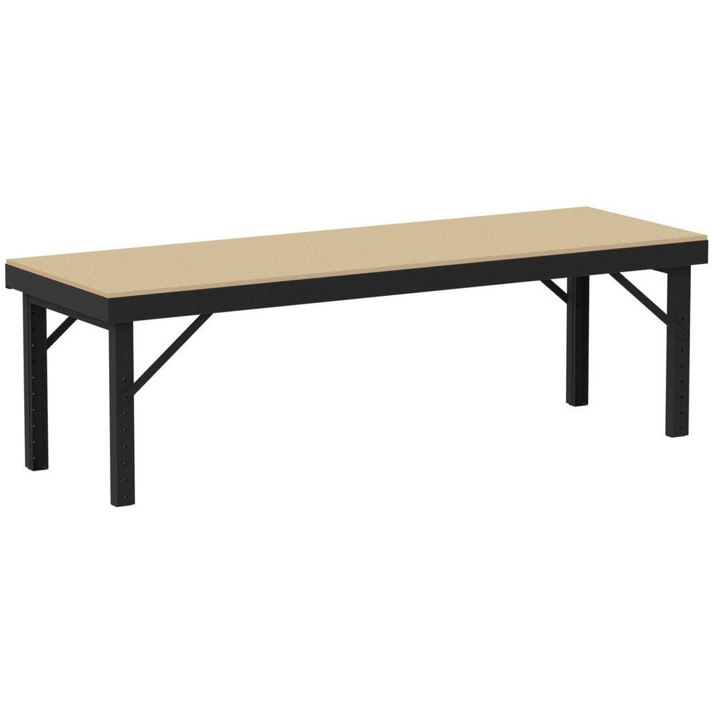 Work Table: 120" Wide, 26 to 42" High, Powder Coated, Wood Top, Steel Base, Black