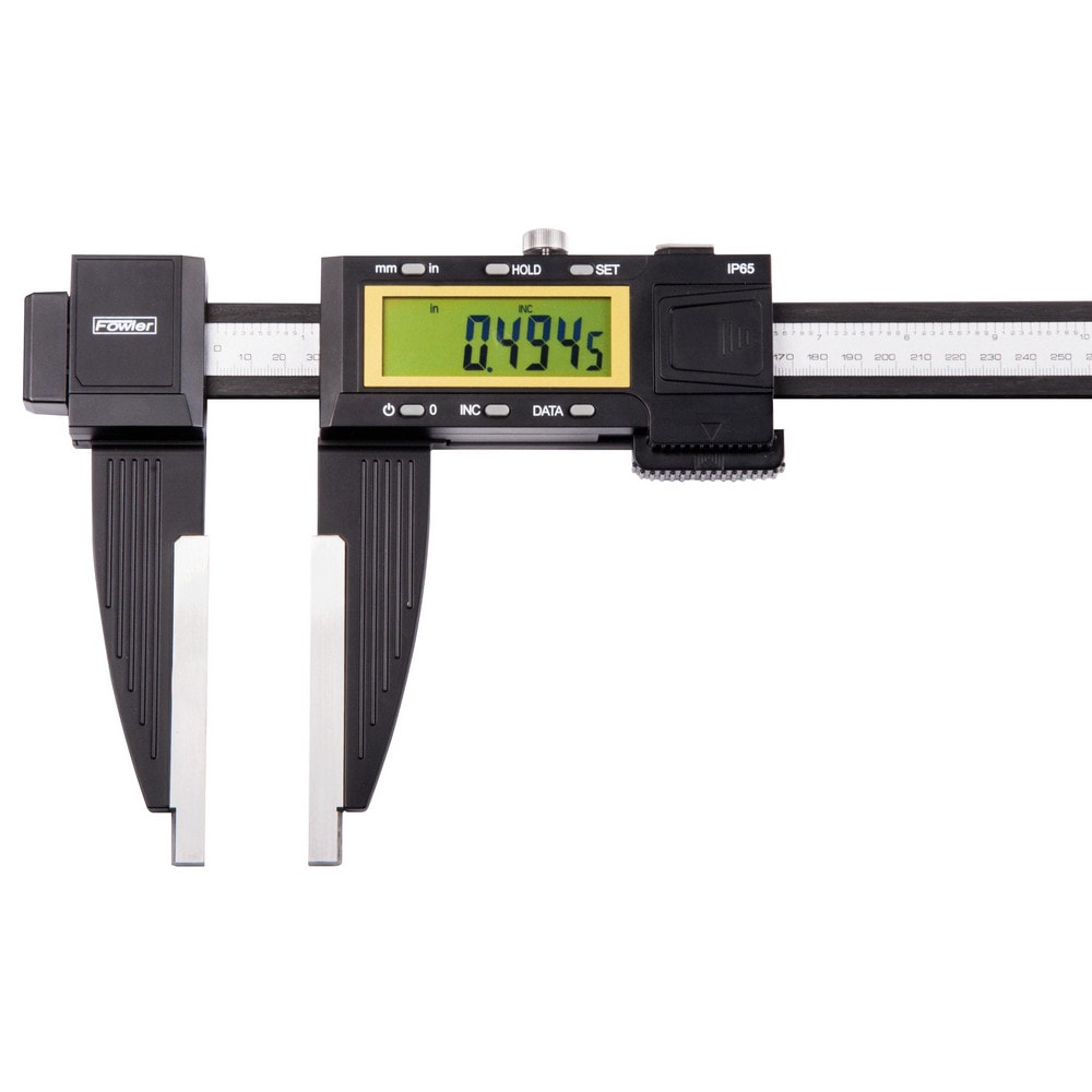 Electronic Caliper Gages; Accuracy: 0.0055; Gage Type: External; Resolution: 0.0005 in; Contact Point Type: Flat to Flat; Minimum Measurement: 0; Maximum Measurement: 60.00; Tip Diameter: 0.8000; Groove Depth: 5.4 in