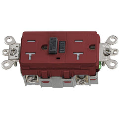 GFCI Receptacles; Grade: Industrial; Color: Red; NEMA Configuration: 5-20R; Amperage: 20; Reset Type: Manual; Voltage: 125 VAC; Wiring Method: Side; Back; Flange Style: No Flange; Resistance Features: Weather Resistant; Tamper Resistant; Number of Phases: