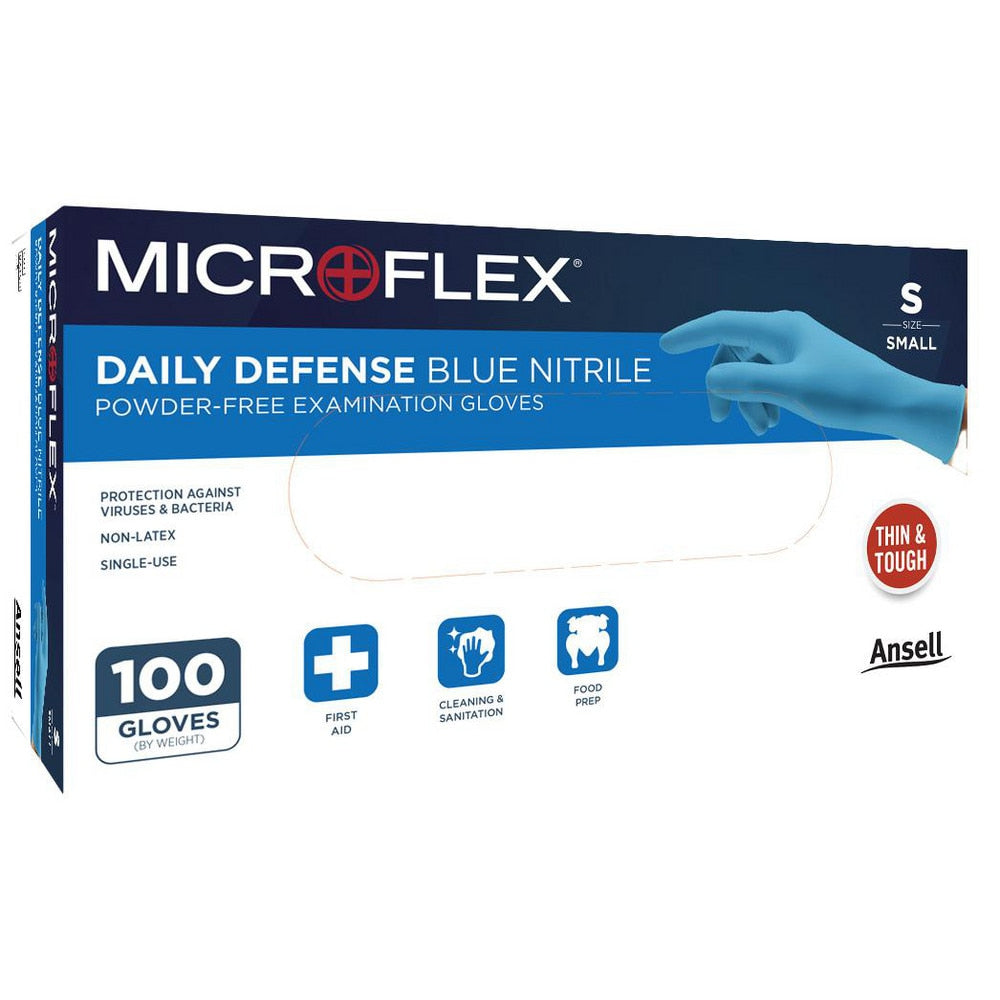 Disposable Gloves: Series MICROFLEX¬†DAILY DEFENSE BLUE NITRILE 10-733, Size Large, 4.3 mil, Nitrile Coated, Nitrile, Medical Grade, Powder-Free, No