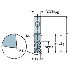 3/8" Dia. - 2-1/2" OAL - HSS - Ball End SE EM - 2 FL